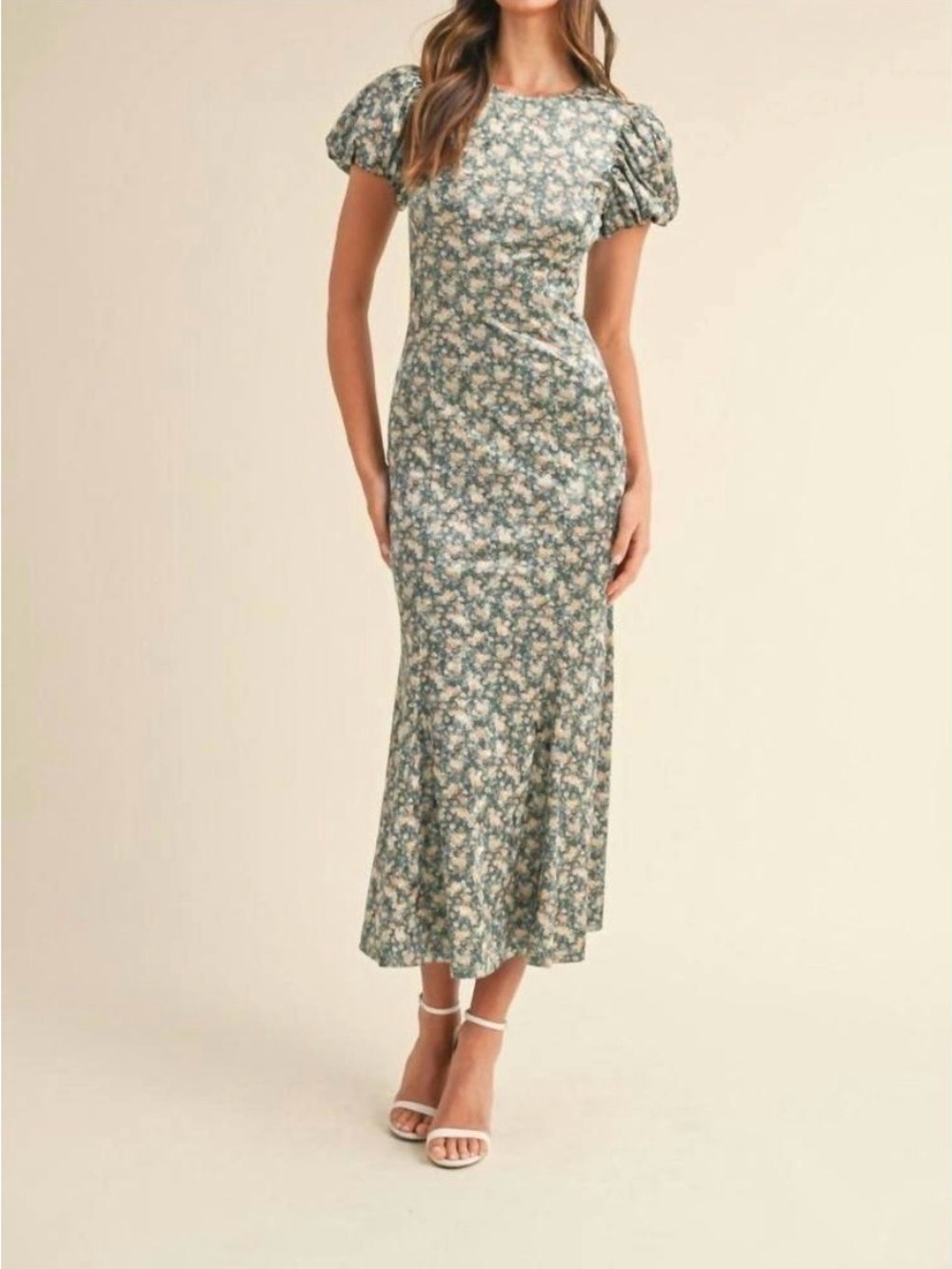 MABLE Velvet Ditzy Floral Midi to Maxi Dress in Green, Size Small